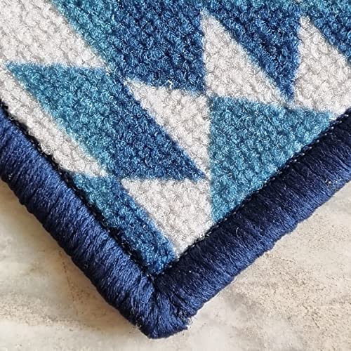Image of Matz&More Pattern Aztec Diamonds Rug | 100x150 CM | Blue | Soft Nylon Loop Pile with Anti-Slip Gel Backing | Living Room, Bedroom & Office Floor Carpet