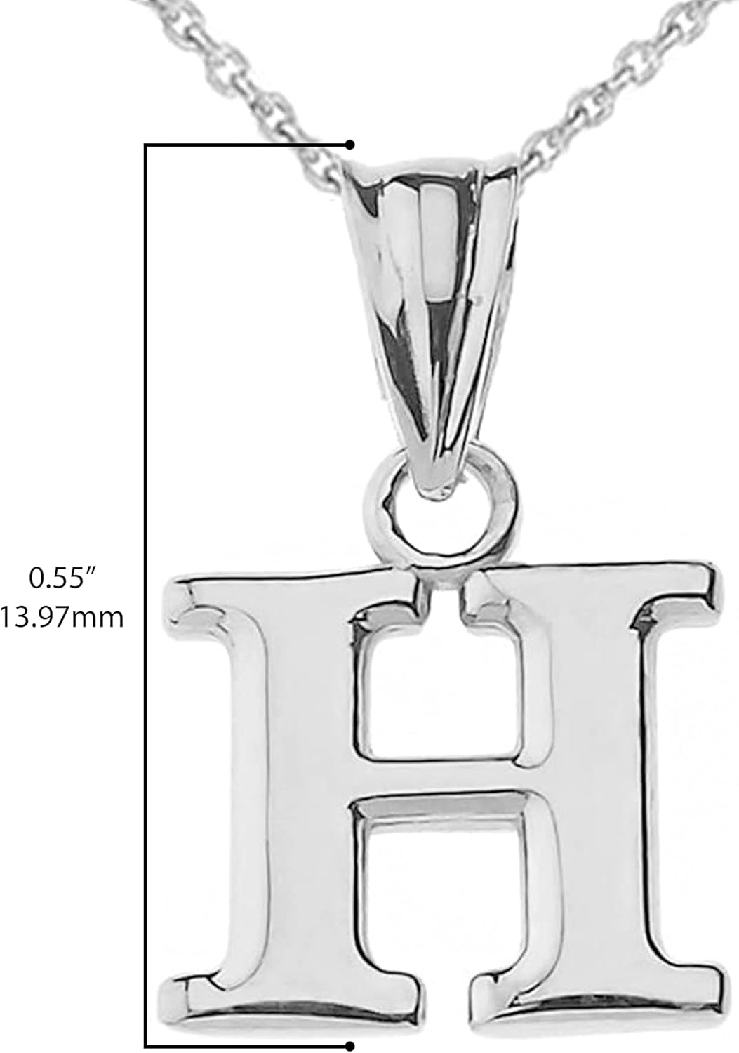 .925 Sterling Silver Dangling Initial Letter H Charm Pendant with Rolo Chain - 16"
