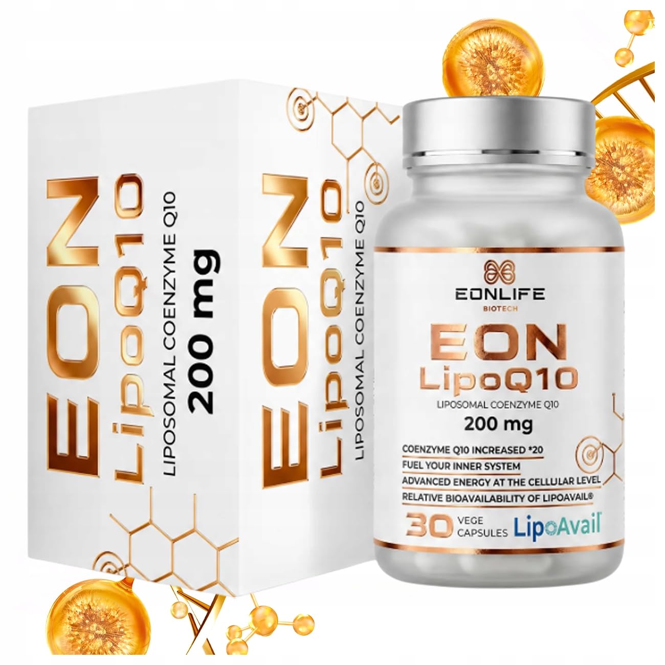 Eon LipoQ10 Premium – 200 mg Liposomales Coenzym Q10 mit LipoAvail® Technologie – Hochdosiertes CoQ10 – Maximale Bioverfügbarkeit – Premium Longevity Formel – Vegan