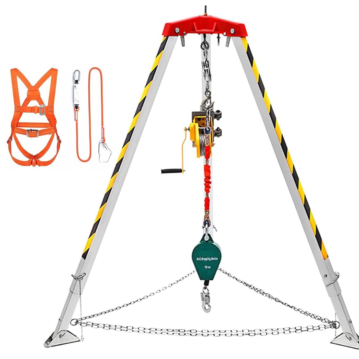 7' Aluminum Confined Space Tripod Kit, Fire Sewer Tripod Rescue Equipment with Retractable Fall Arrester, For Underground Pipe/Tunnel/Cable Trench,1800LBS