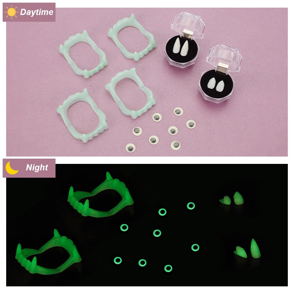 AHANDMAKER 25Pcs Glow in The Dark Vampire Teeth, 2 works Vampire Fangs Cosplay Dentures Halloween - Image 4