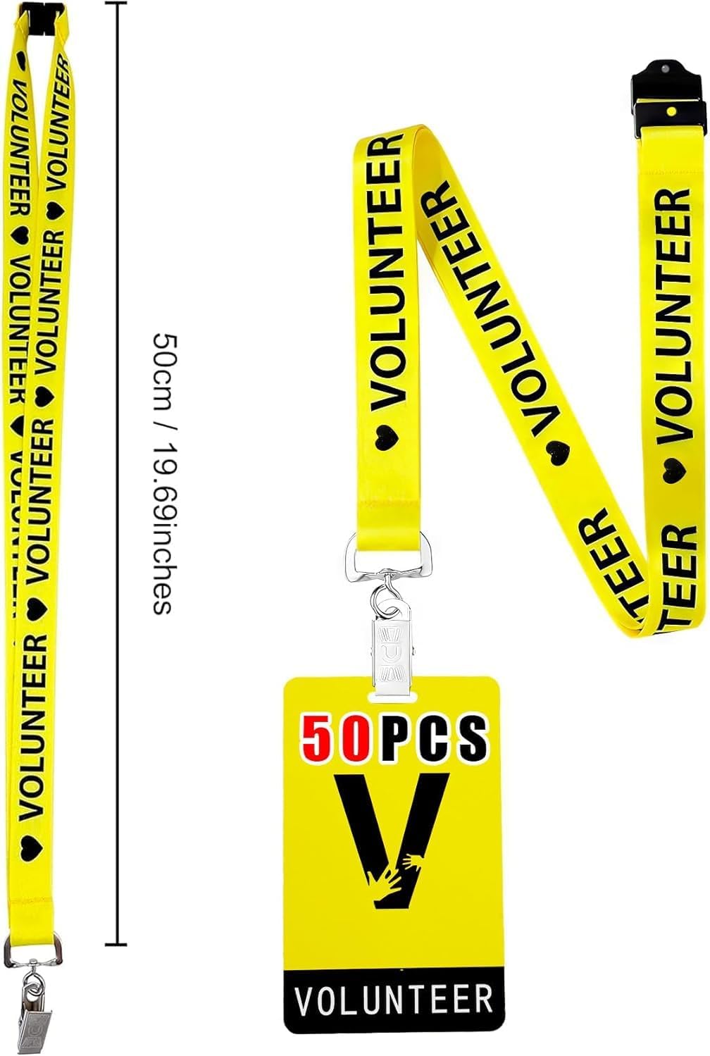 50 Sets Event Staff Cards with Lanyards Event ID Card Holder (Yellow) Yellow Volunteer Badge ID Breakaway