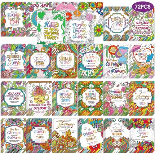 Sinload 72 Pcs Motivation Coloring Book Bulk for Adult DIY Coloring Book for Drawing with Flower Motivational Words for Stress Relief Party Favors Goodie Bag Filler