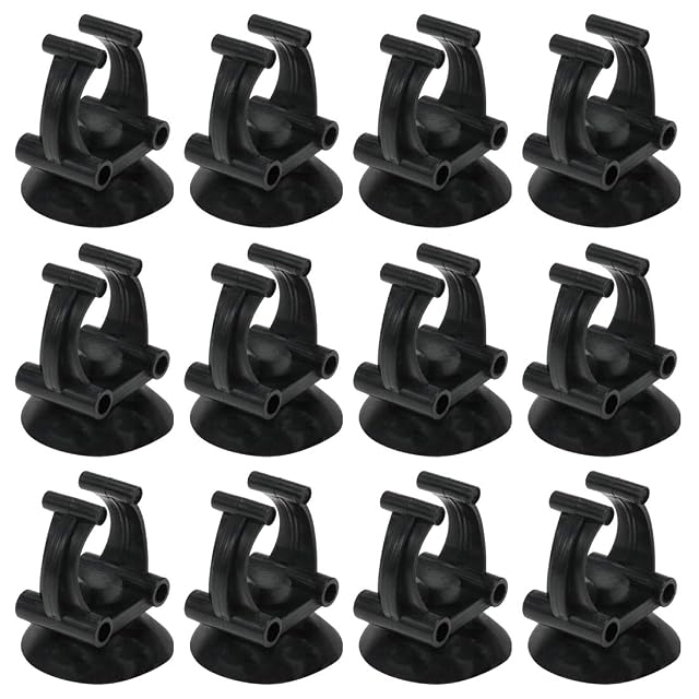 FarBoat 12 ventosas para calentador de acuario (negro, 33 mm de diámetro, clip de 25 mm)