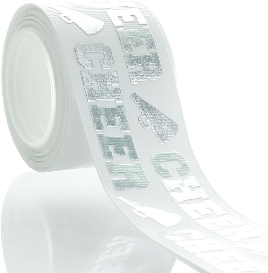 1.5" Silver Cheer Text Grosgrain Ribbon 100yd