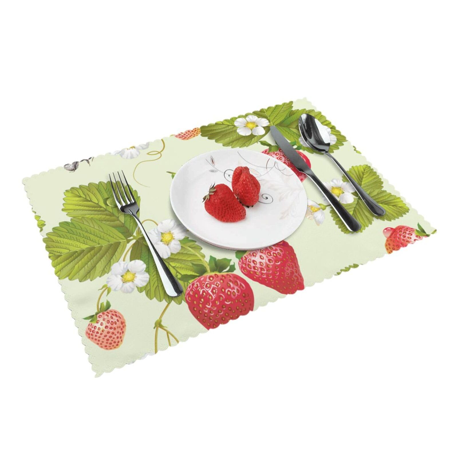 Lovely Strawberry Printed Placemats Set of 4 PCS Washable Placemat for Kitchen Table Heat-resistant Table Mats 45x30 CM