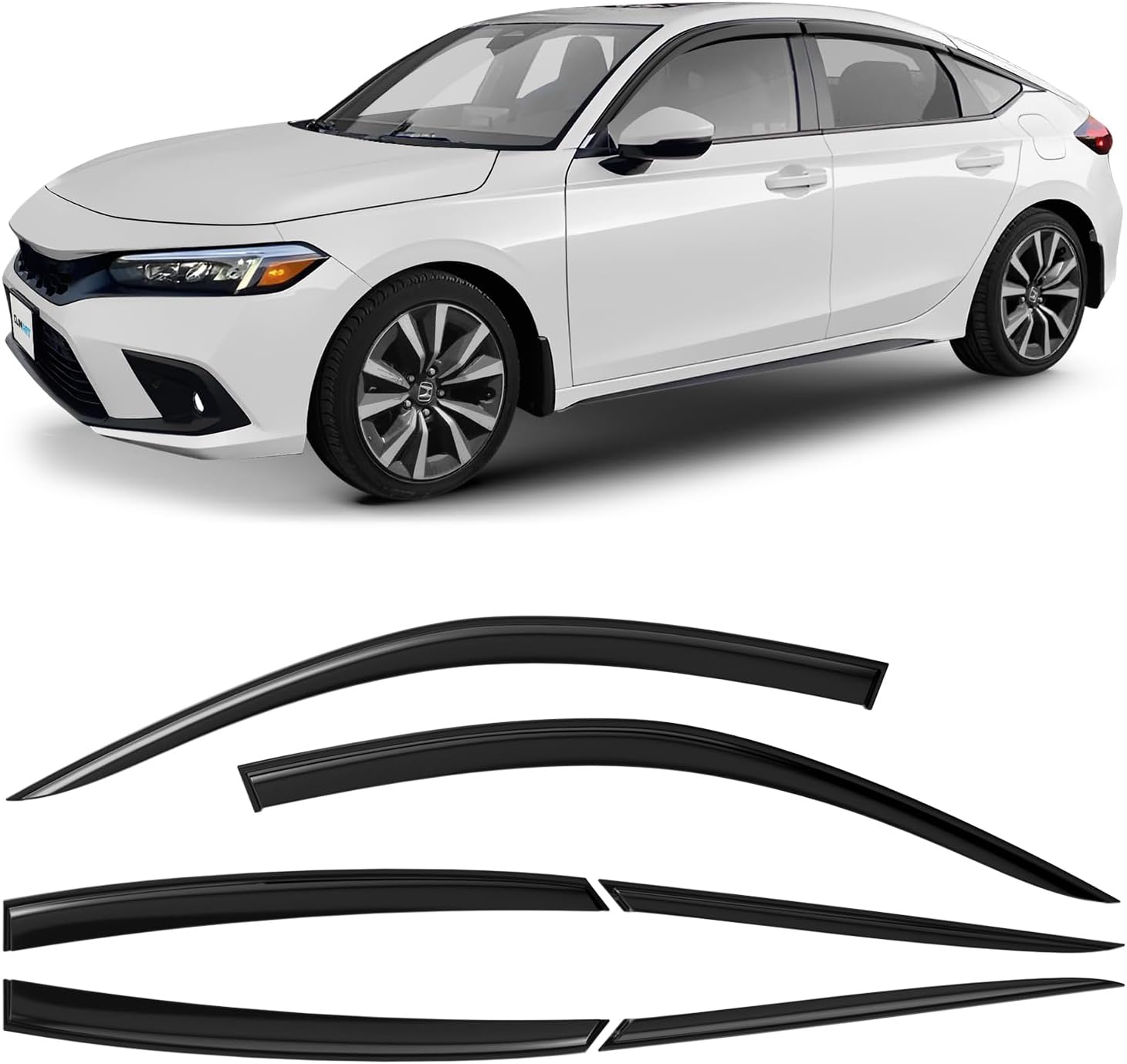 CLIM ART Incredibly Durable Rain Guards for Honda Civic 2022-2026 Hatchback, Original Tape-on Window Deflectors, Vent Deflector, Window Visors, Car Accessories, 6 pcs. - 522072