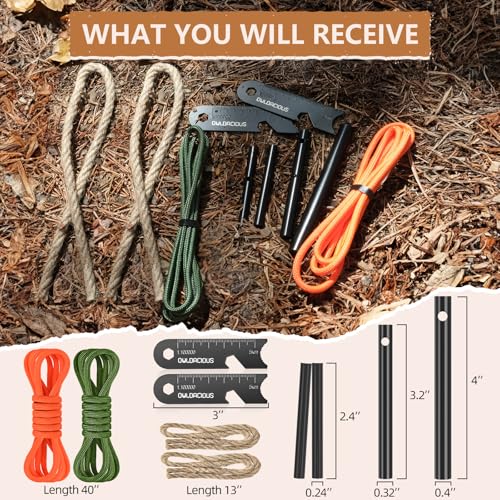 Image of Fire Starter Survival Kit - 4 Ferro Rods (4 inch, 3.2 inch, 2x2.4 inch), 2 Strikers, 2 Tinder Wicks (13 inch Each), and 2 Paracords (40 inch Each)