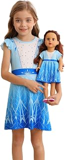 Doll and Girl Matching Nightgown Girls Princess Pajamas 18" Dolls Clothes | Matching Doll & Girls Nightgowns Sleepwear Nightdress Flutter Short Sleeve Night Gown Nightie Dress