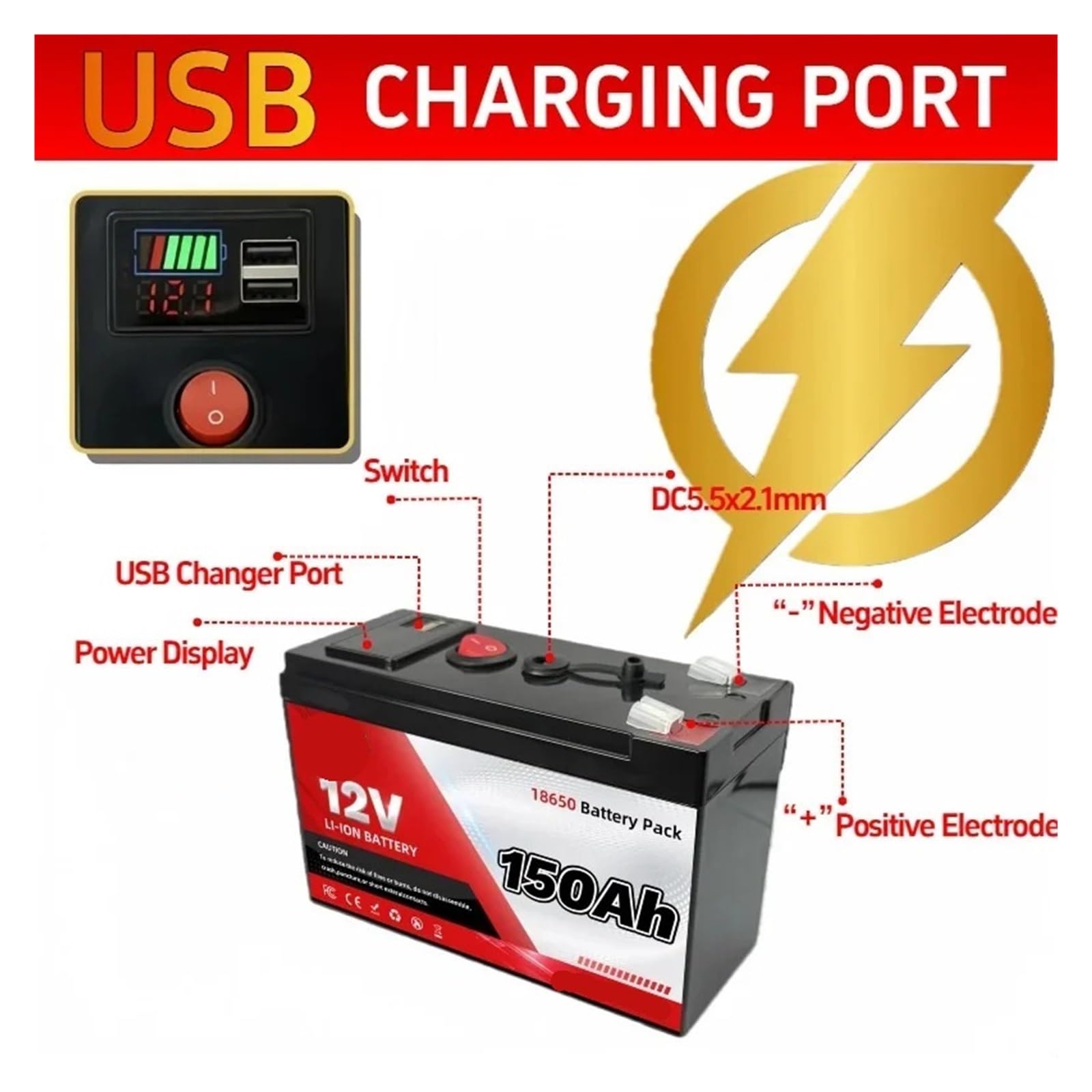Grande for Esterni A Ciclo Profondo Da 12 V, Accumulo Di Energia Da100 Ah | Di gestione del circuito integrata, struttura a ciclo profondo for accumulo solare e apparecchiature(120Ah Battery x1)