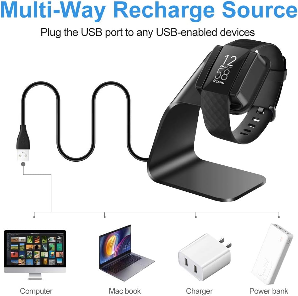 CAVN Charger Dock Compatible with Fitbit Charge 4 / Charge 4 SE (Not for Charge 3), Aluminum Charger Dock Replacement Charging Stand Station Cradle Base with USB Cable for Charge 4 Smart Watch (Black)