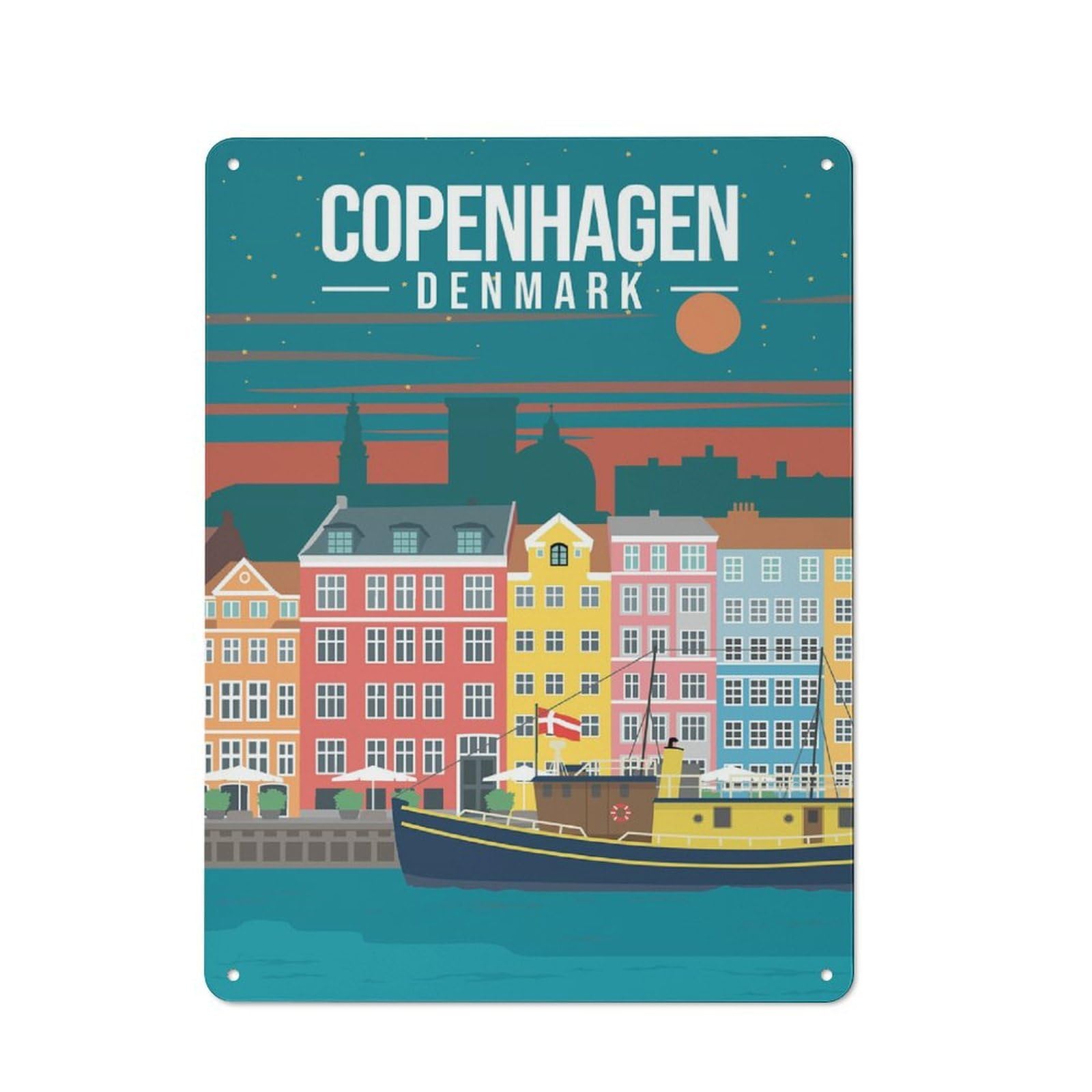 Junmoney City Copenhagen Denmark Tin Wall Plaque 40X30cm With For Kitchen Or Home Bar, A Christmas Gift For People Styling Kitchen And Home Bar