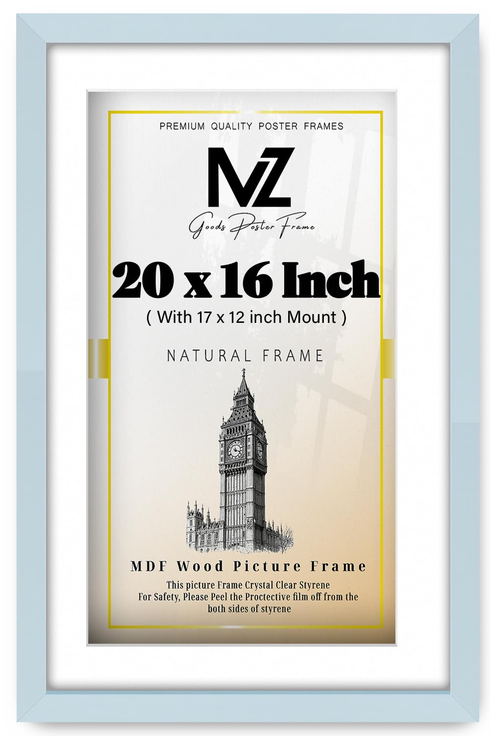 MZ GOODS | MDF Contemporary Diploma Frame (50.8 x 40.64 cm) With 431.8 x 304.8 mm White Mount Wall Mounted | 16 x 20 Poster, Artwork, Decorative, Picture Frame [ Light Grey ]