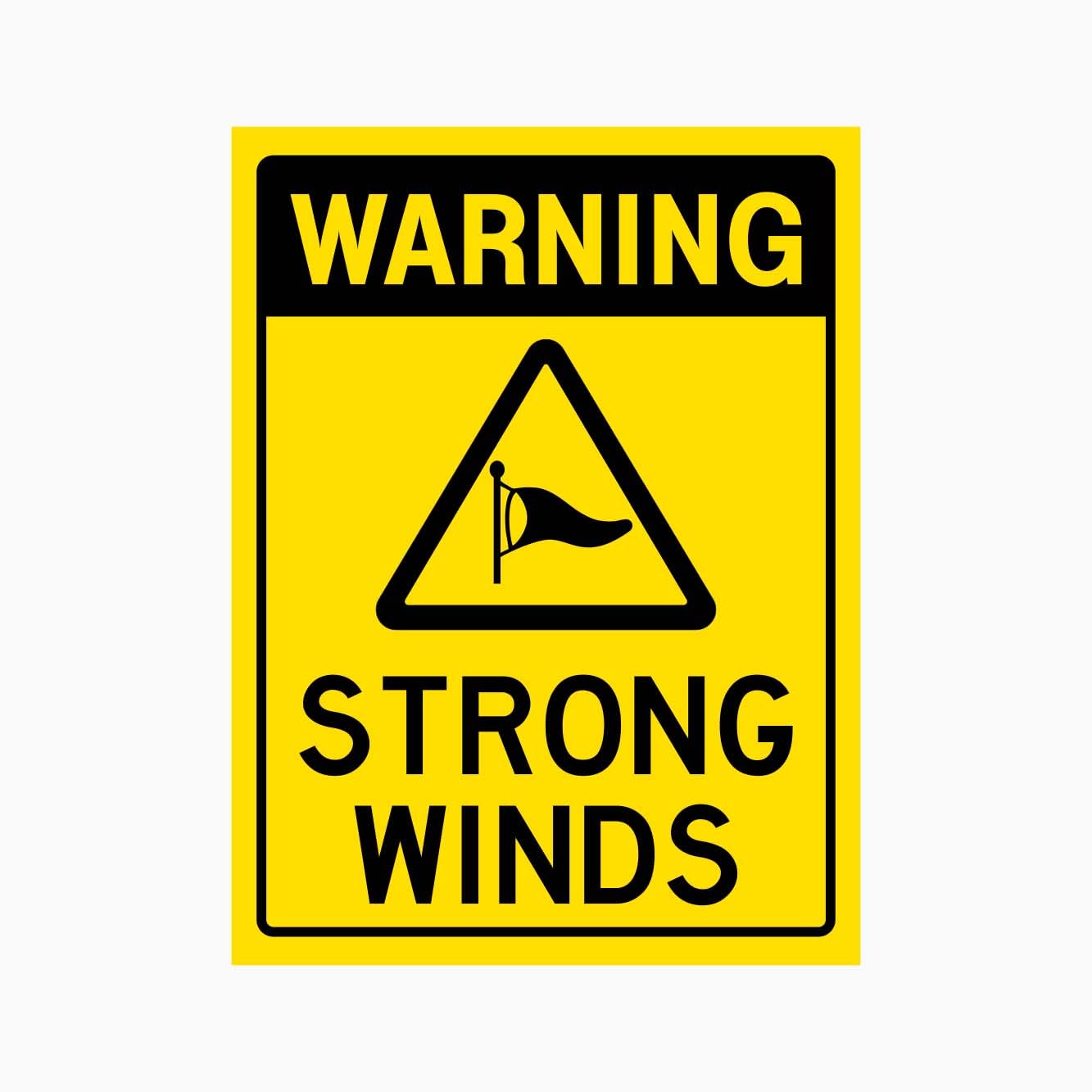 WARNING STRONG WINDS Sign, 12x8 Metal Tin Sign, hazard alert for strong wind outdoor areas.