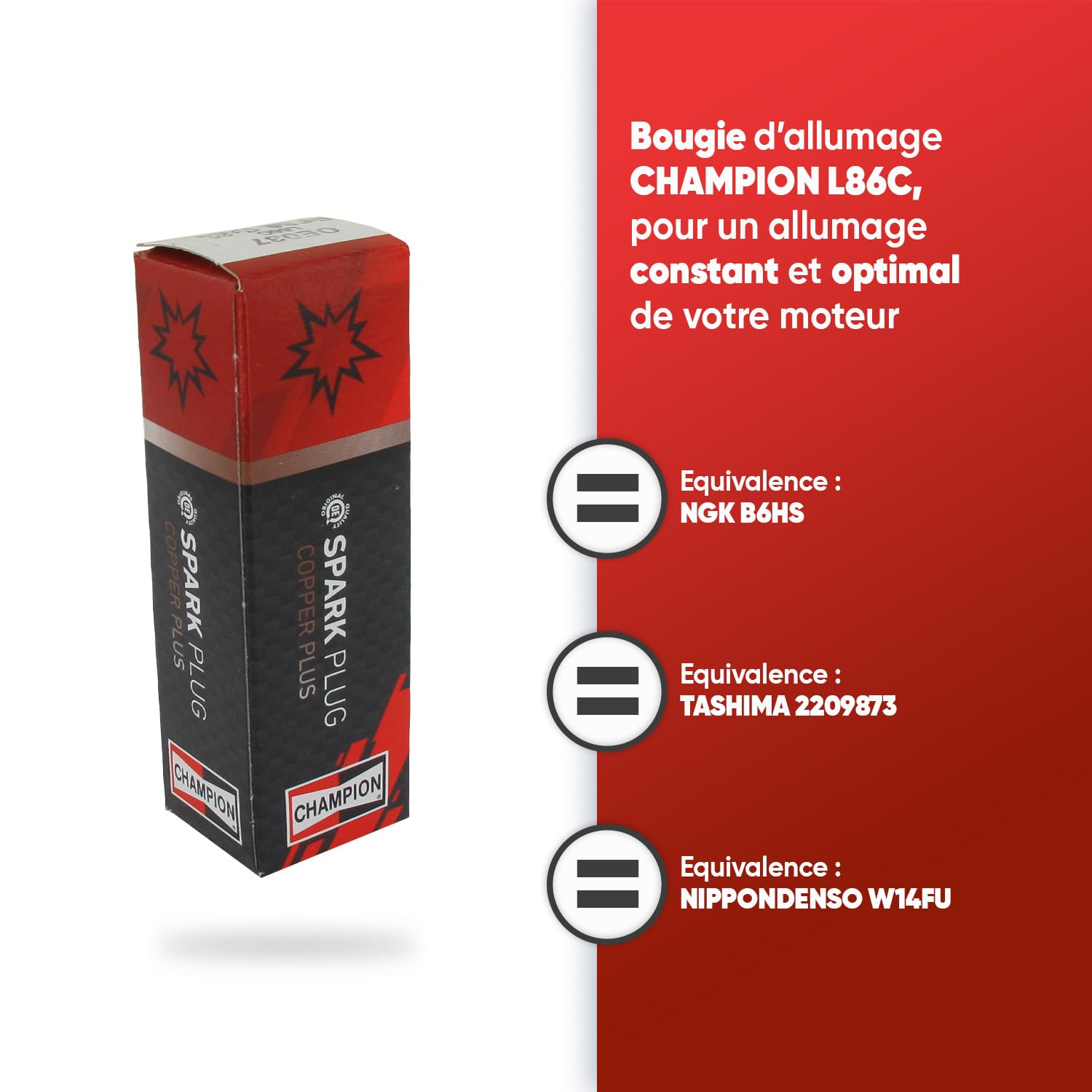 CHAMPION - Świeca zapłonowa CHAMPION L86C - Trwała i niezawodna - Wysokiej jakości część zamienna - odpowiednik NGK B6HS, TASHIMA 2209873, NIPPONDENSO W14FU