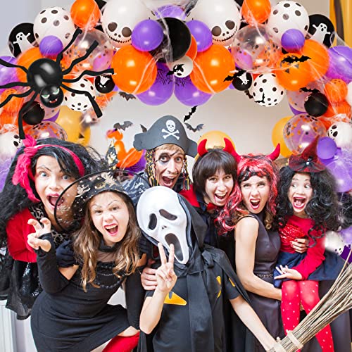 Auney 132 Pcs Halloween Balloon Arch Garland Kit,White Black Purple Orange Confetti Balloons With Spider Balloon And Cobweb,Halloween Party Decorations With 3D Pvc Bat Set #TOP6