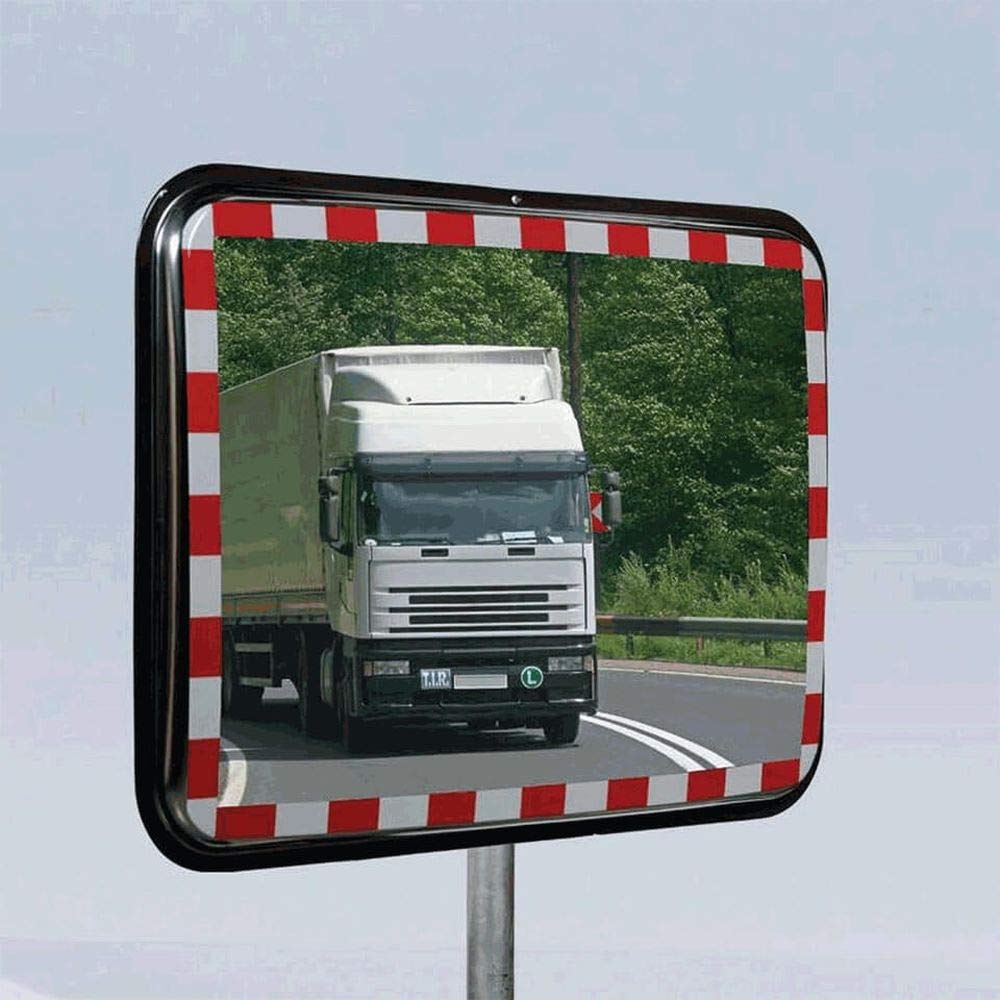 Edelstahl-Verkehrsspiegel mit Kunststoffrahmen, rot/weiß, rechteckig, 80 x 60 cm aus Stahl, Kunststoff, Art.-Nr. 41051 | Sicherheitsspiegel | Straßenspiegel