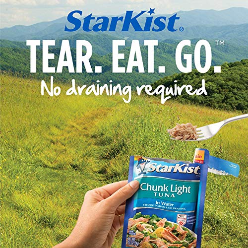 Image of StarKist Chunk Light Tuna in Water, 2.6 oz Pouch (4 Pack) Ready to Eat Wild Caught Tuna, 17g Protein, 70 Calories Per Serving, Gluten Free, Soy Free, Kosher, Perfect for Salads, Keto Meals and Snacks
