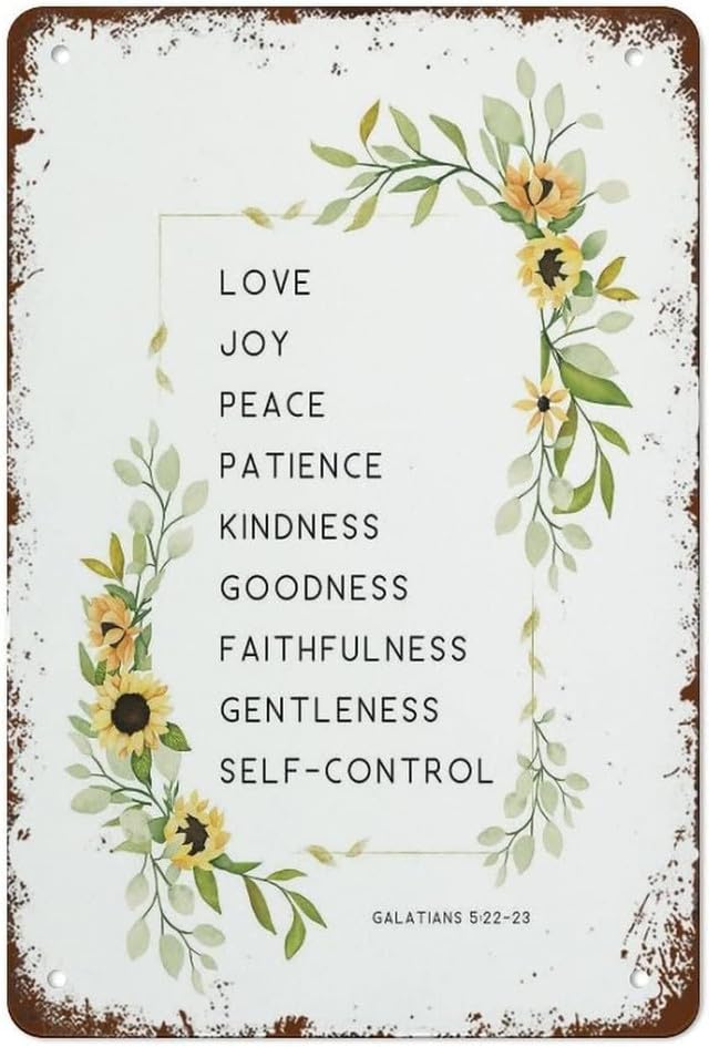 Geroclonup Fruit of The Spirit Bible Verse Metal Wall Art, Metal Signs for Decor Vintage Wall Decor, Vintage Tin Sign Posters Coffee Funky Decor, Bar Signs for Home Bar Bible Verse Sign-20x30cm