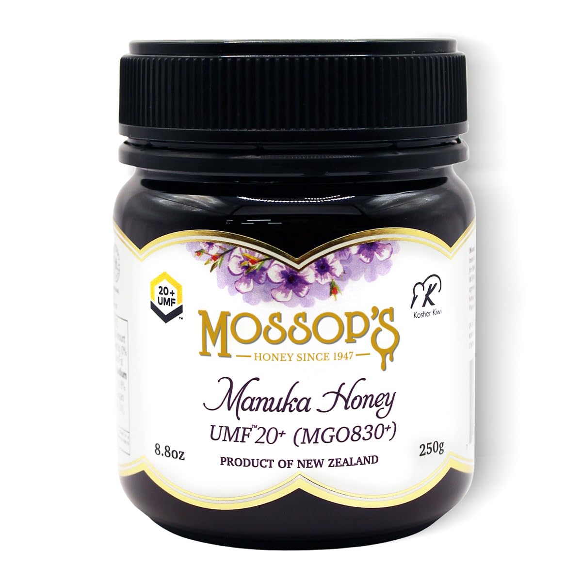 P.R.I Mossop's Manuka Honey UMF 20+/MGO 830+, New Zealand Raw Monofloral Manuka Honey (250g/8.8oz)