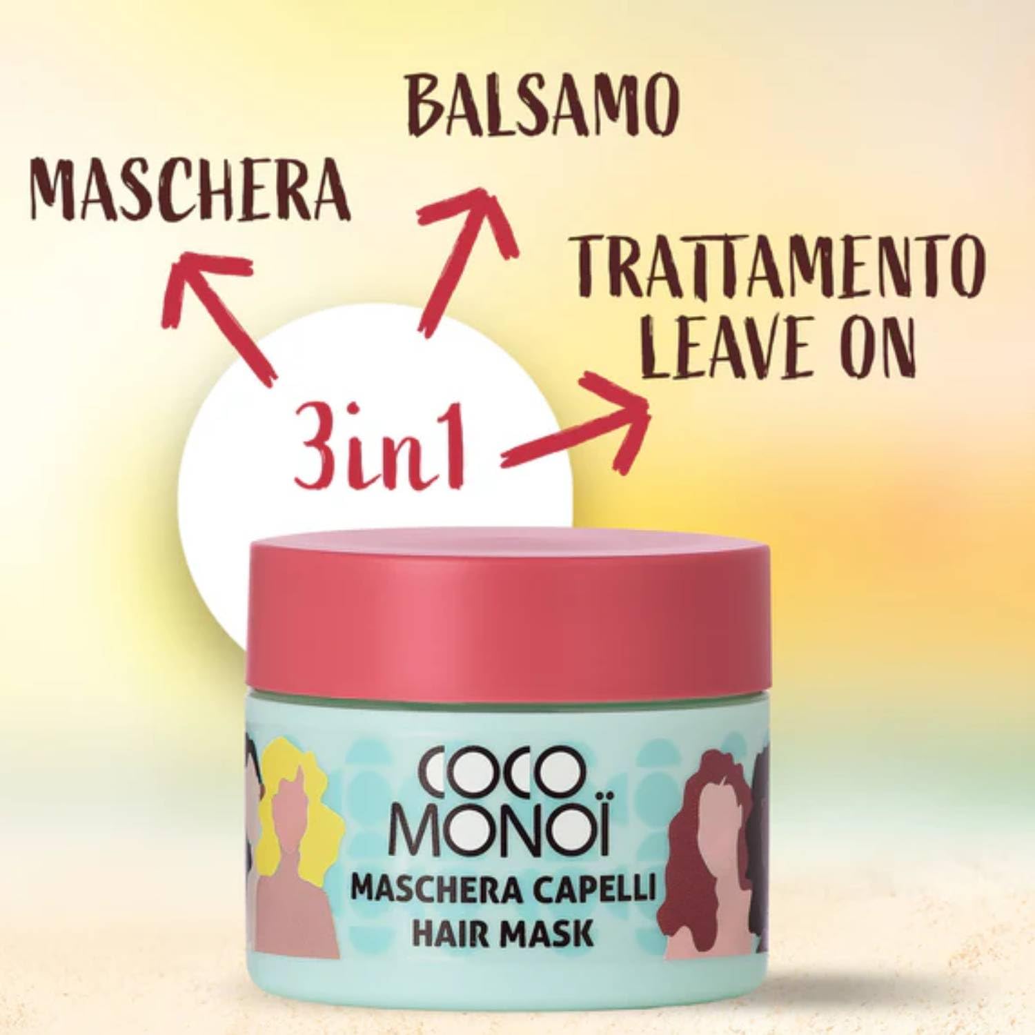 Maschera Capelli 3in1 con Olio di Cocco e Monoi – Idratante, Nutriente e Riparatrice – Vaso 250 ml – Trattamento Capelli Secchi, Sfibrati o Crespi (Maschera+Shampoo)