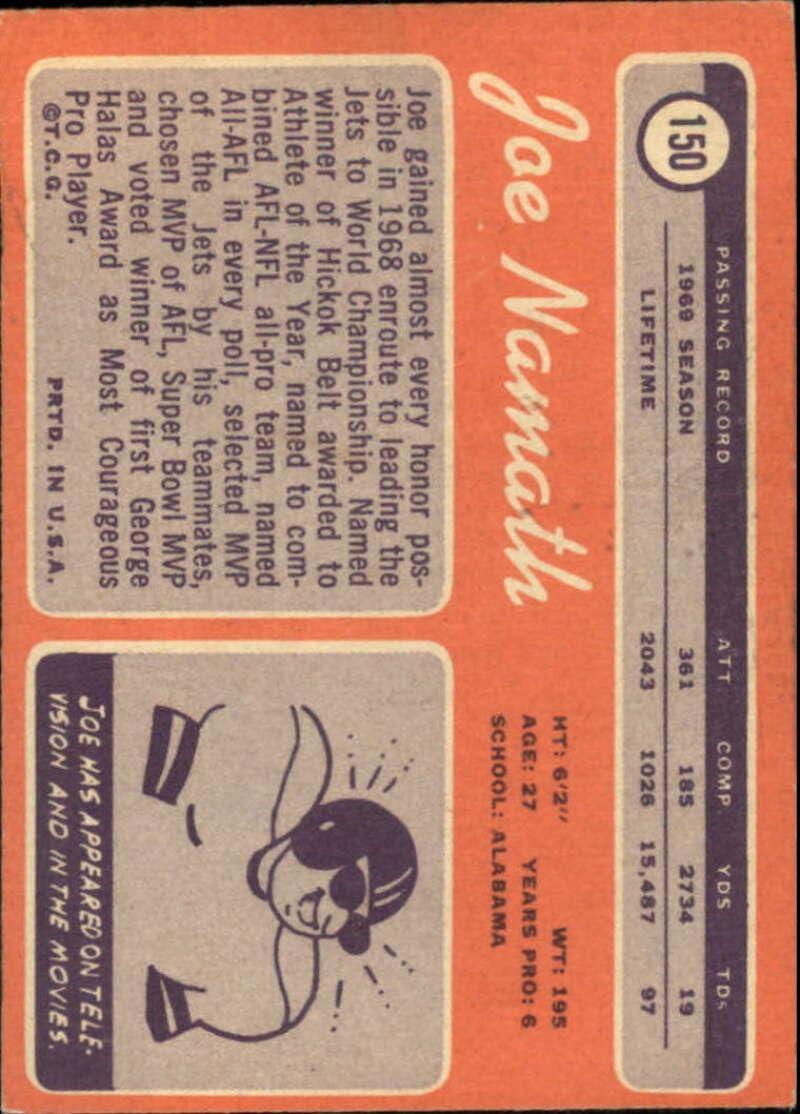 1970 Topps High Series 2 Football #150 Joe Namath New York Jets Set Break #1 (Scans Show Actual Card)