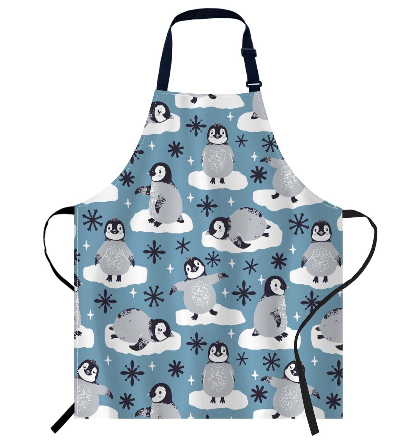Smooffly Cute Penguins and Snowflakes Apron, Adjustable Neck Bib Apron for Men and Women Suitable for Kitchen Cooking, Waitress, Chef