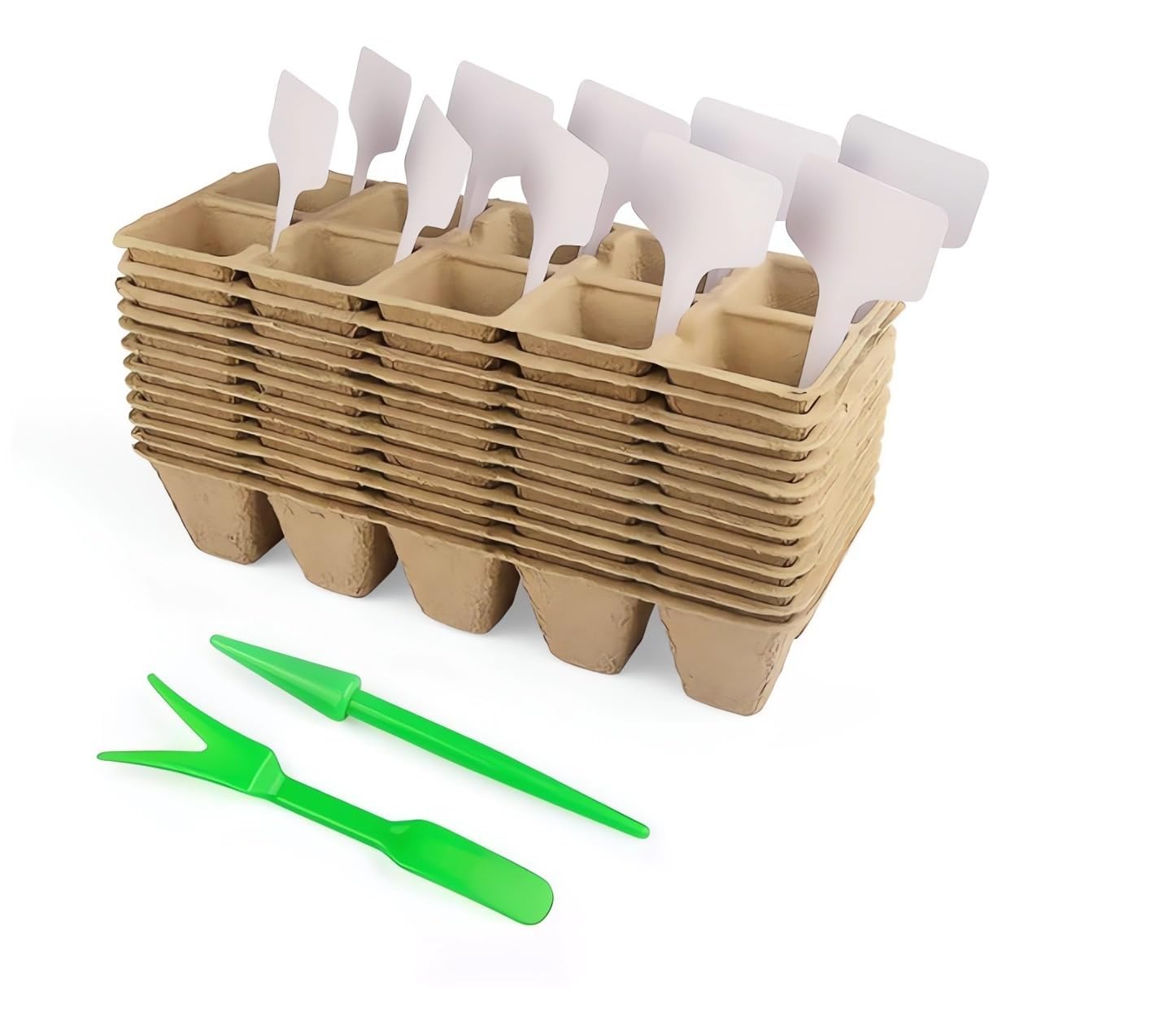 Excefore 12 Pack Biodegradable Seedling Starter Trays Home Peat Pots, with 20 Pcs Plant Labels,Eco Friendly Seedling Germination Trays for Vegetable,Fruit,Gardens,and Greenhouses,1 pair of seedlings