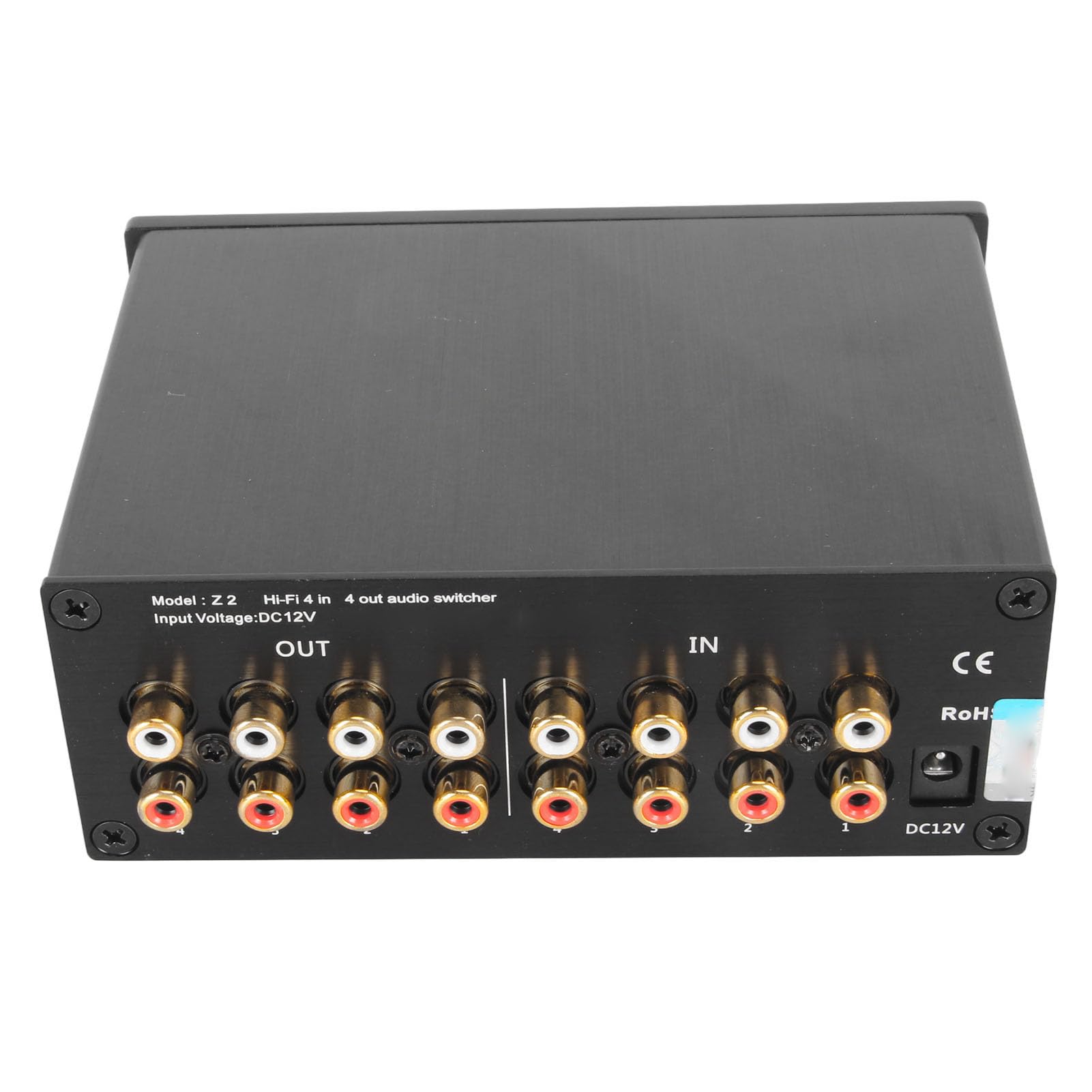 Conmutador de Sonido HiFi 4 en 4 Salidas, Doble Canal, Enchufe Chapado en Oro, Conmutador de Fuente de Señal de Sonido Silencioso sin Pérdidas, para Señal Estéreo 2,0 L/R