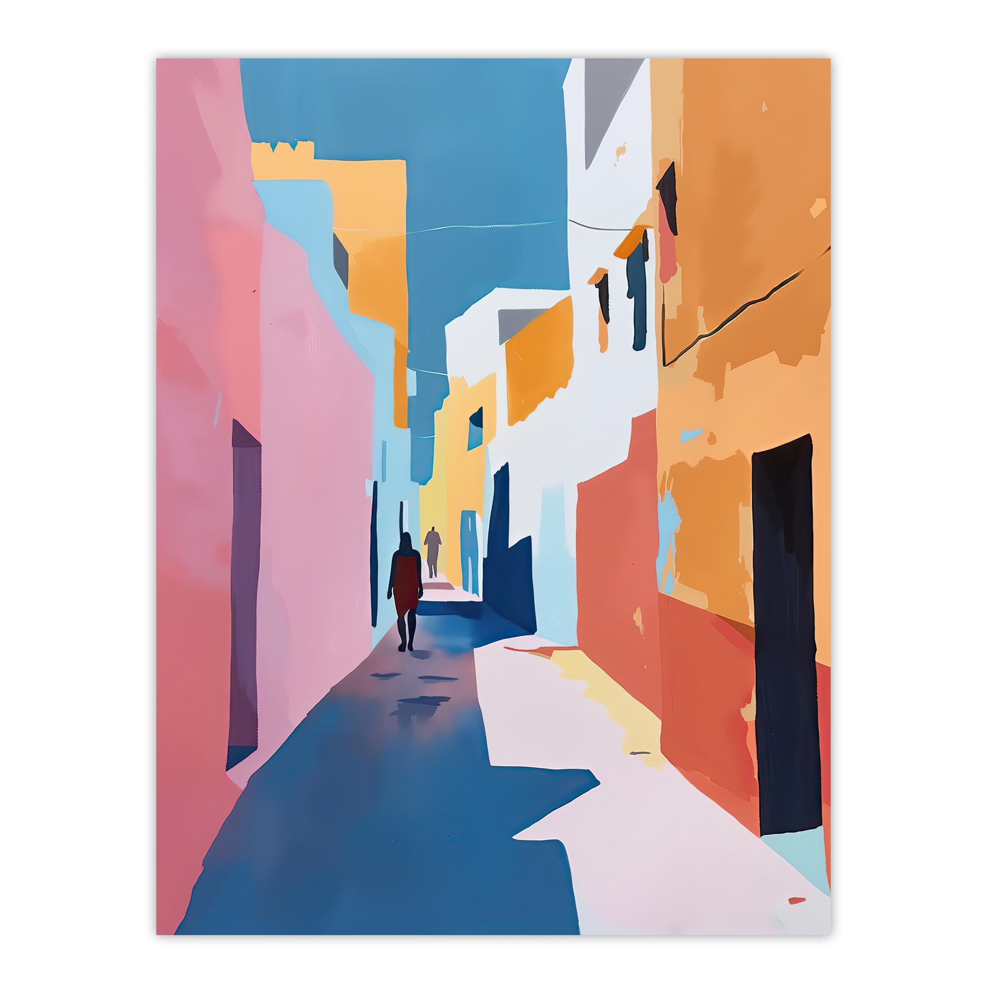 Artery8 Pastel Colour Morocco Abstract Casablanca Street Living Room Extra Large XL Wall Art Poster Print