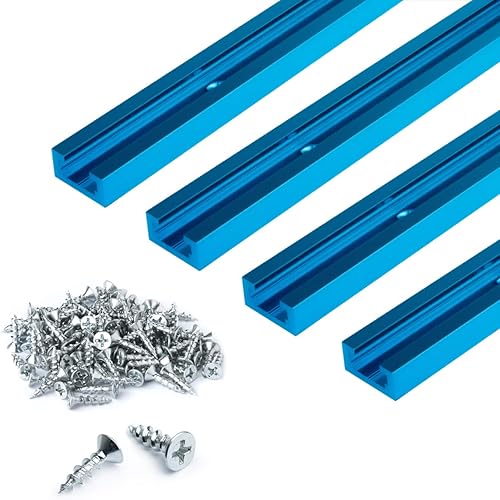 Miniatura 1 de POWERTEC 71861 36 pulgadas x 4 pista universal en T con 100 tornillos de madera, perfil de doble corte en T pista con agujeros de montaje