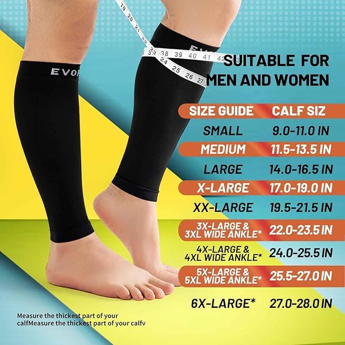 Image of 8-15 mmHg 1Pair Men and Women Wide Calf Sleeve Brace Compression Socks for Leg Support, Pain Relief