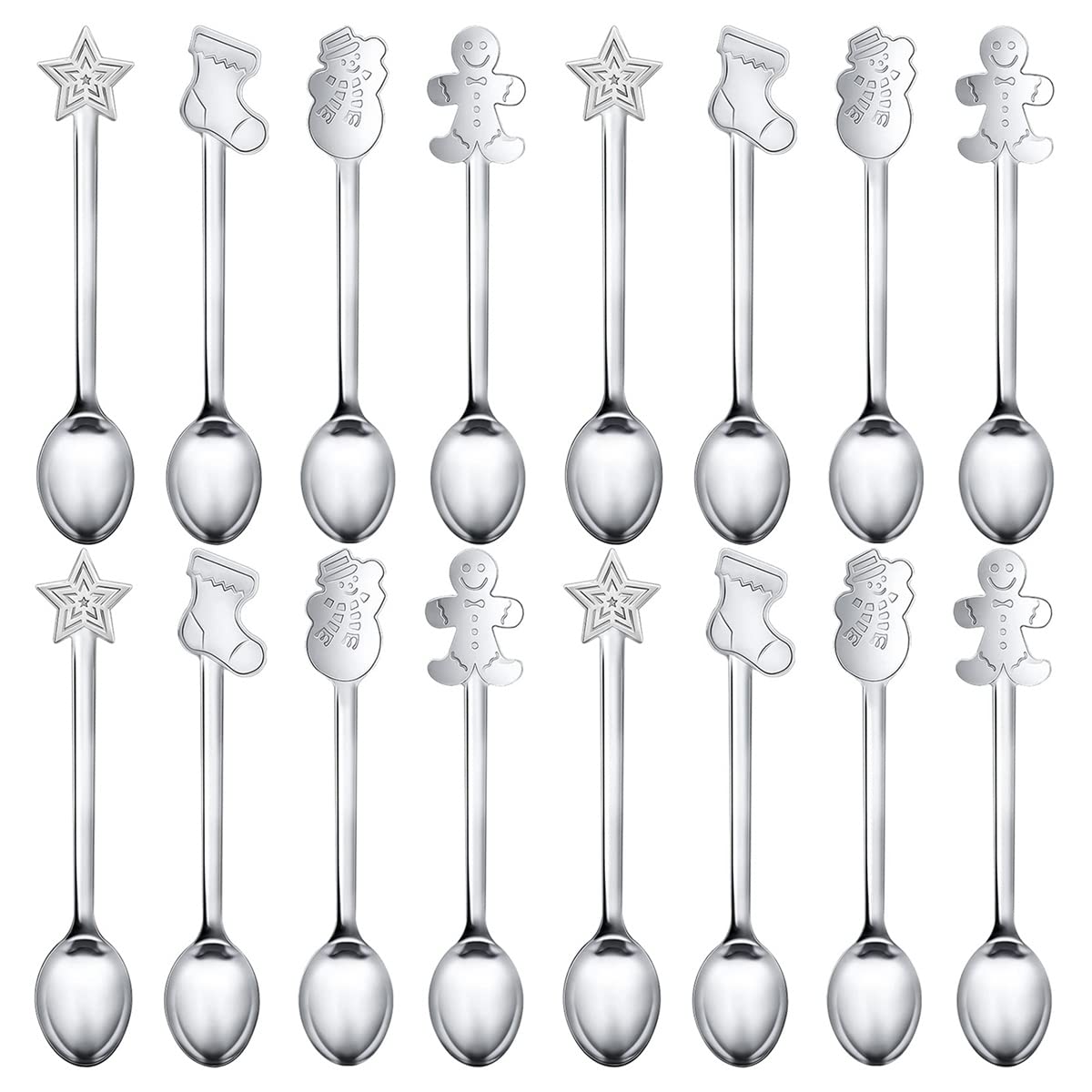 CTRLZS 16Pcs Christmas Decorations for Home Stainless Xmas Coffee Spoons Dessert Spoon Tableware Kitchen New Year Gifts Silver