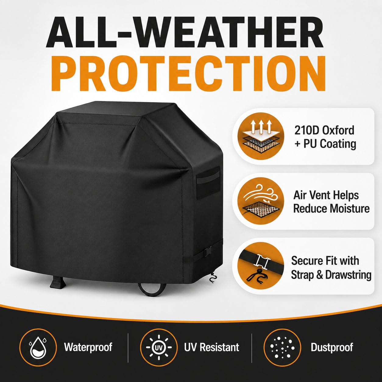 Funda para Barbacoa para Solaire IRBQ-27GXL Cart/Pedestal | 210D Oxford Cubierta BBQ Parrilla | Ventilación con Hebillas y Cordón Ajustable Asas Reforzadas | Impermeable Anti-Viento