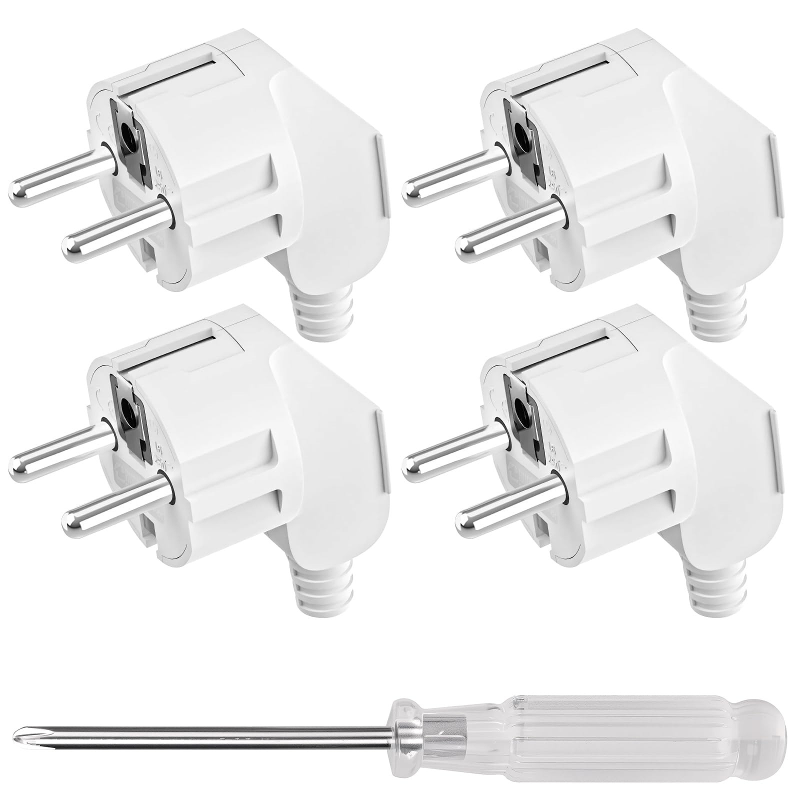 AXFEE Wtyczka europejska, 4 szt. wtyk kątowy Schuko, 16 A 250 V do wtyczki złącza przedłużacza europejskiego do kabli 8–10 mm, do małych urządzeń gospodarstwa domowego – biały