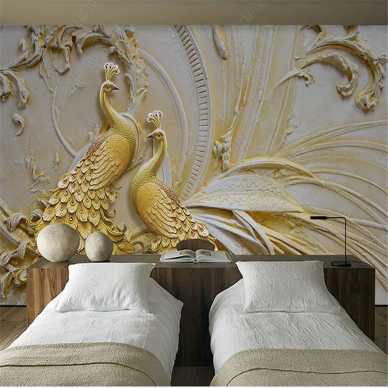 Miniatura 3 de TOKMOCO Relief Golden Peacock 3D Mural Peel and Stick Wallpaper for Living Room TV Sofa Background Wall Papers Home Decor Wallpapers for Bedroom
