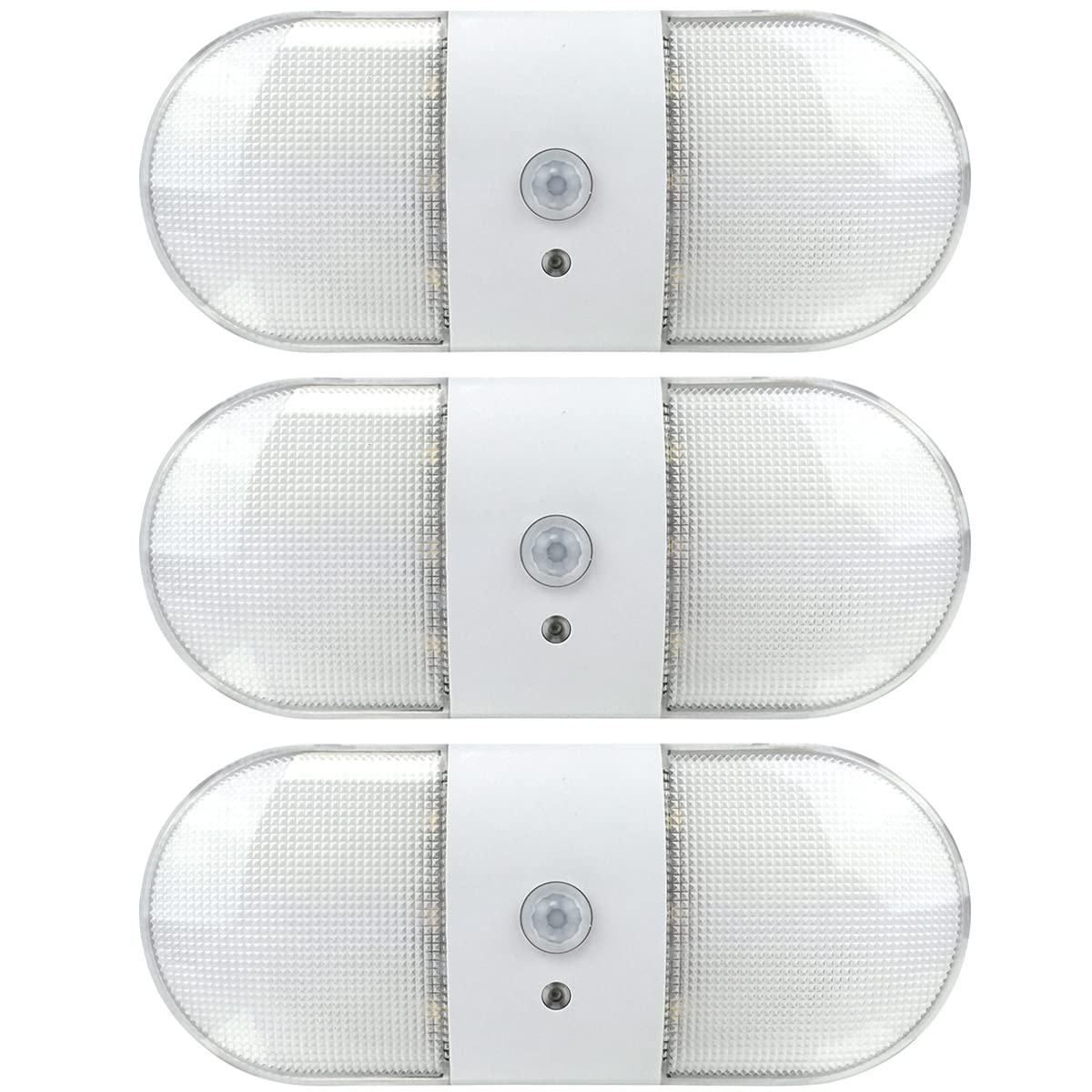Xtralite Omni 6 LED Lot de 3 lumières adhésives portables à détecteur de mouvement sans fil alimentées par piles, armoire, couloir, cuisine, abri de jardin, bandes de commande 3 m, 80 lumens