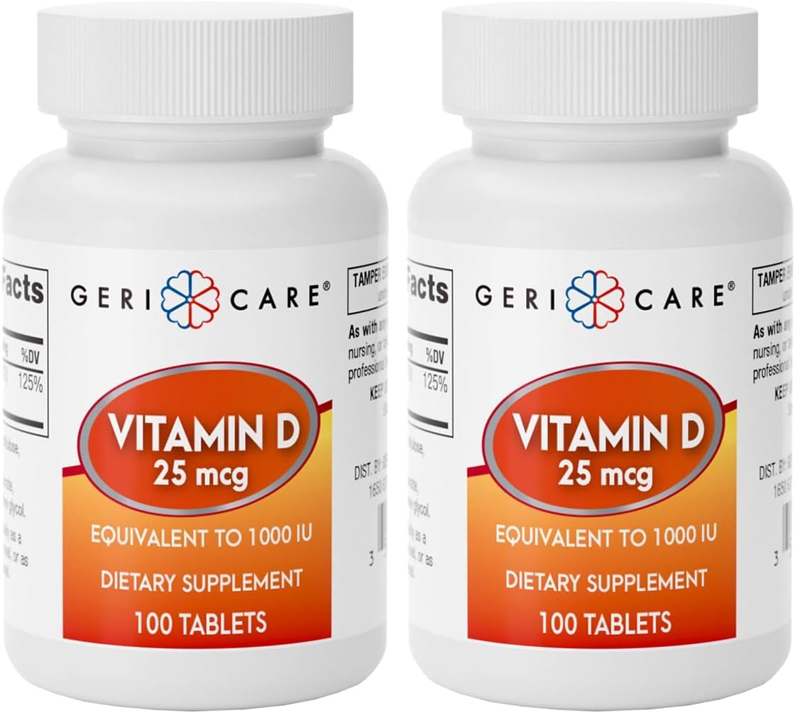 GeriCare Vitamin D 25mcg Tablets, Promotes Healthy Bones & Immune Support, Dietary Supplement, 100 Count (2 Pack) 100 Count (Pack of 2) Vitamin D 25mcg