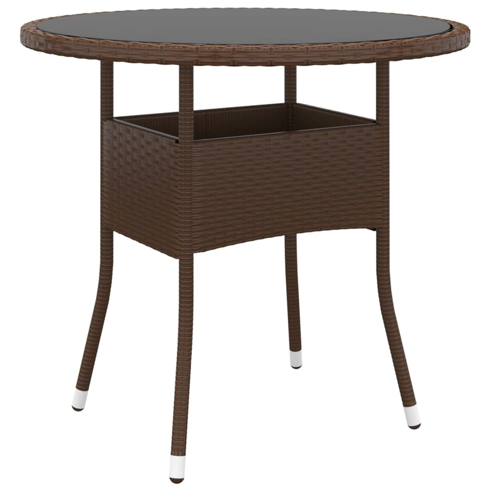 LAPOOH Tavolo Giardino Ø80x75 cm Vetro Temperato e Polyrattan Marrone,Mobili,Mobili da Giardino,Tavoli da giardino-310605
