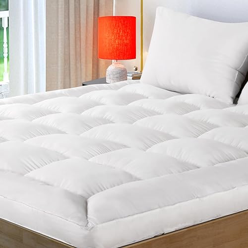 NEXHOME PRO Cubrecolchón extra grueso, tamaño matrimonial, de algodón orgánico de 400 hilos, relleno de 1300 GSM, parte superior de almohada con