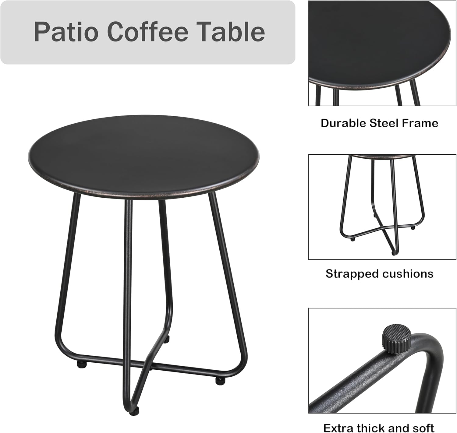 LOKATSE HOME Juego de 3 sillas mecedoras de mimbre para exteriores con cojín y mesa de café, color caqui