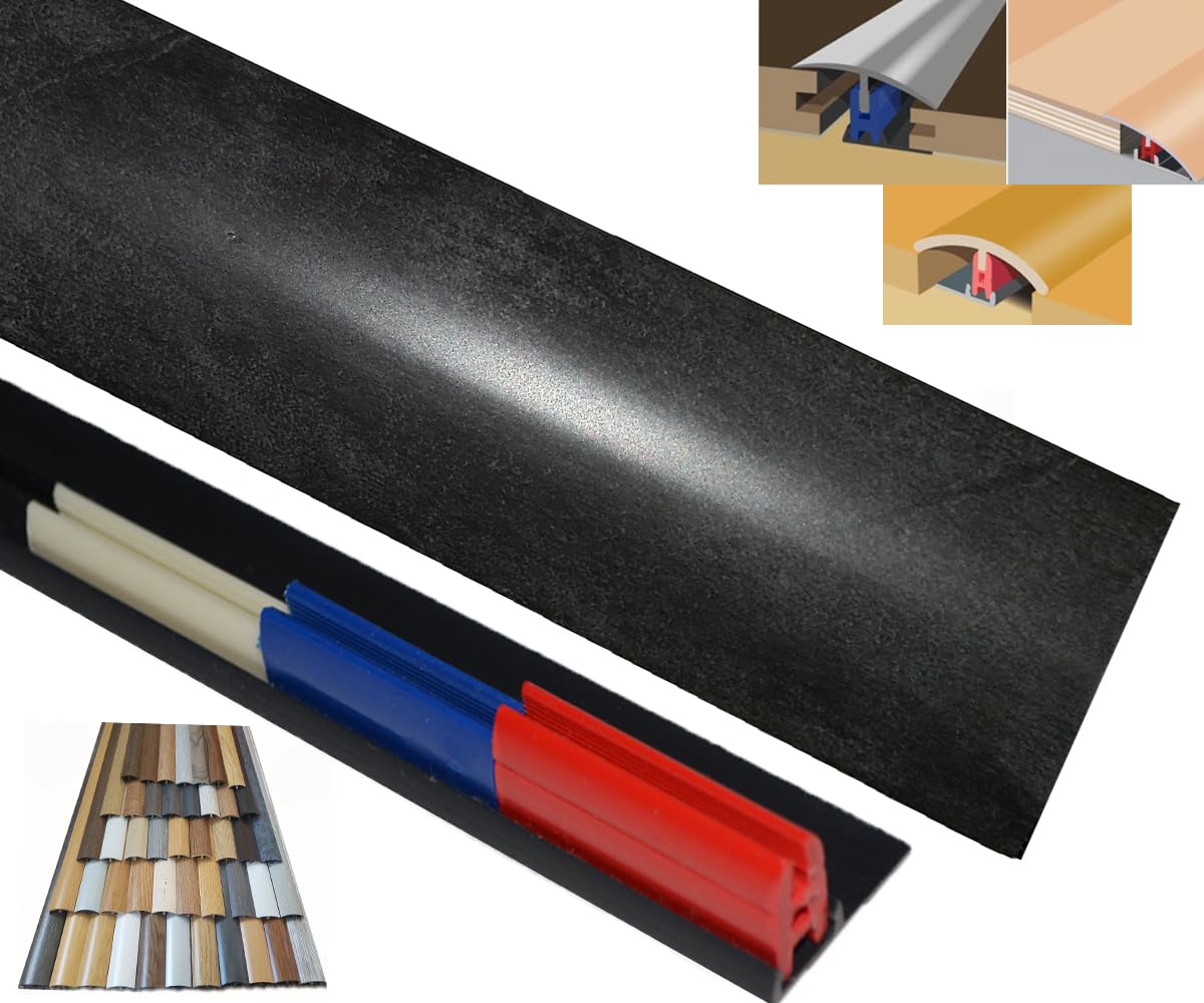 Laminated Threshold Strip Clip System 38mm x 90cm Multi-Height & Pivot Self Adhesive Easy Fit (Black Slate)