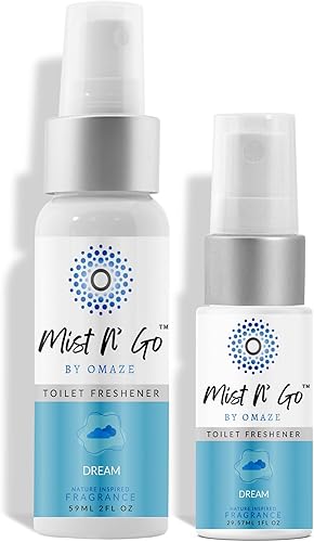 Mist N' Go by OMAZE - Spray de baño de viaje para eliminador de olores de excrementos, espray de inodoro de viaje para ambientador de excrementos