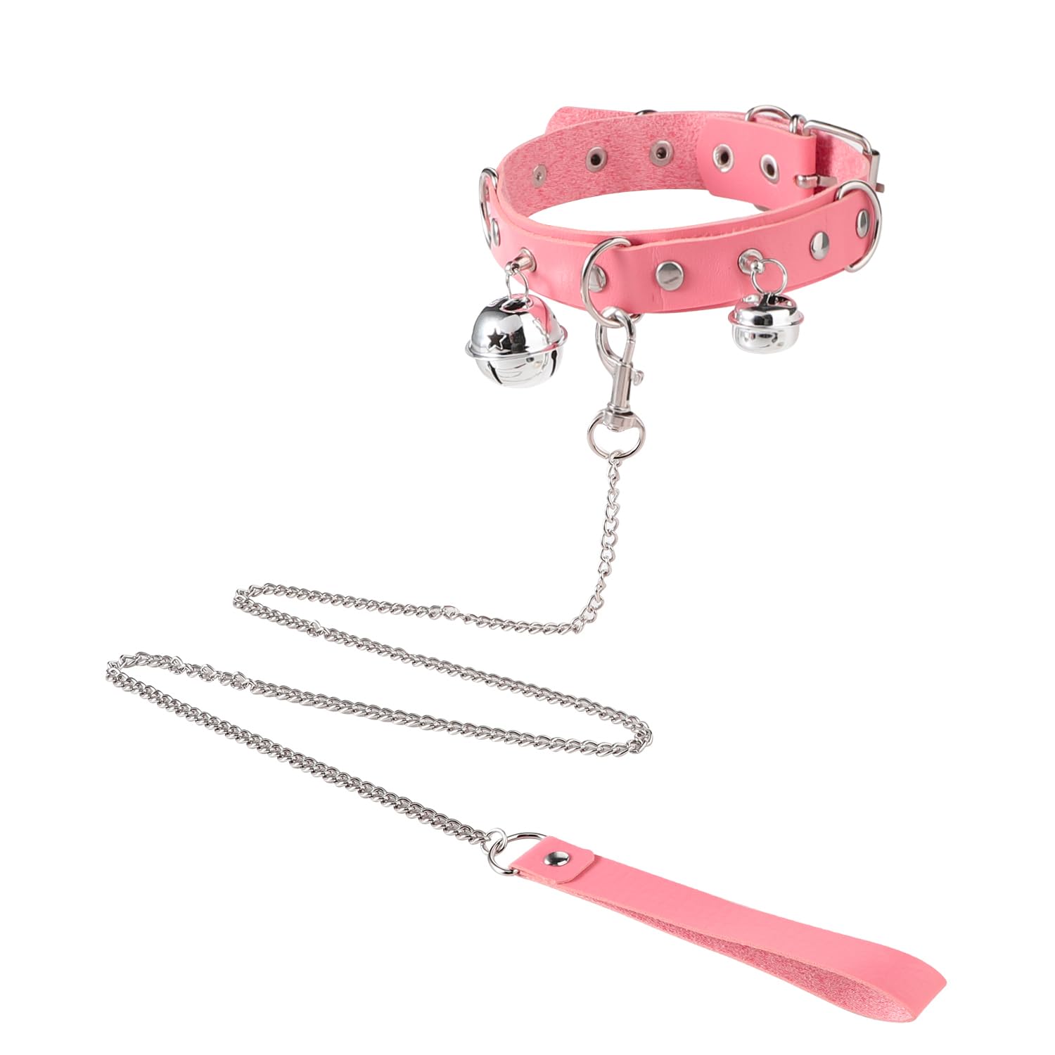 SIQITECHUK Human Bell Collar Choker with Leash PU Leather Leather Necklace with