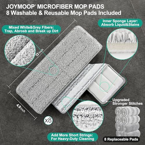 Image of JOYMOOP Mop and Bucket Set for Floor and Wall Cleaning, Commercial and Household Use, Flat Mop System with 60 inch Dual Mops + 8 Pads