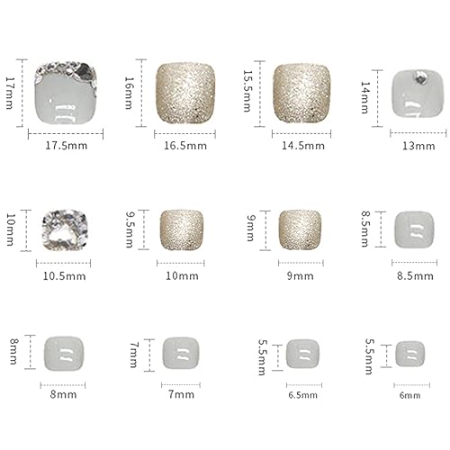 Miniatura 117 de Uñas postizas a presión con diseños de diamantes de imitación, uñas postizas reutilizables de cobertura completa con pestaña adhesiva, uñas postizas