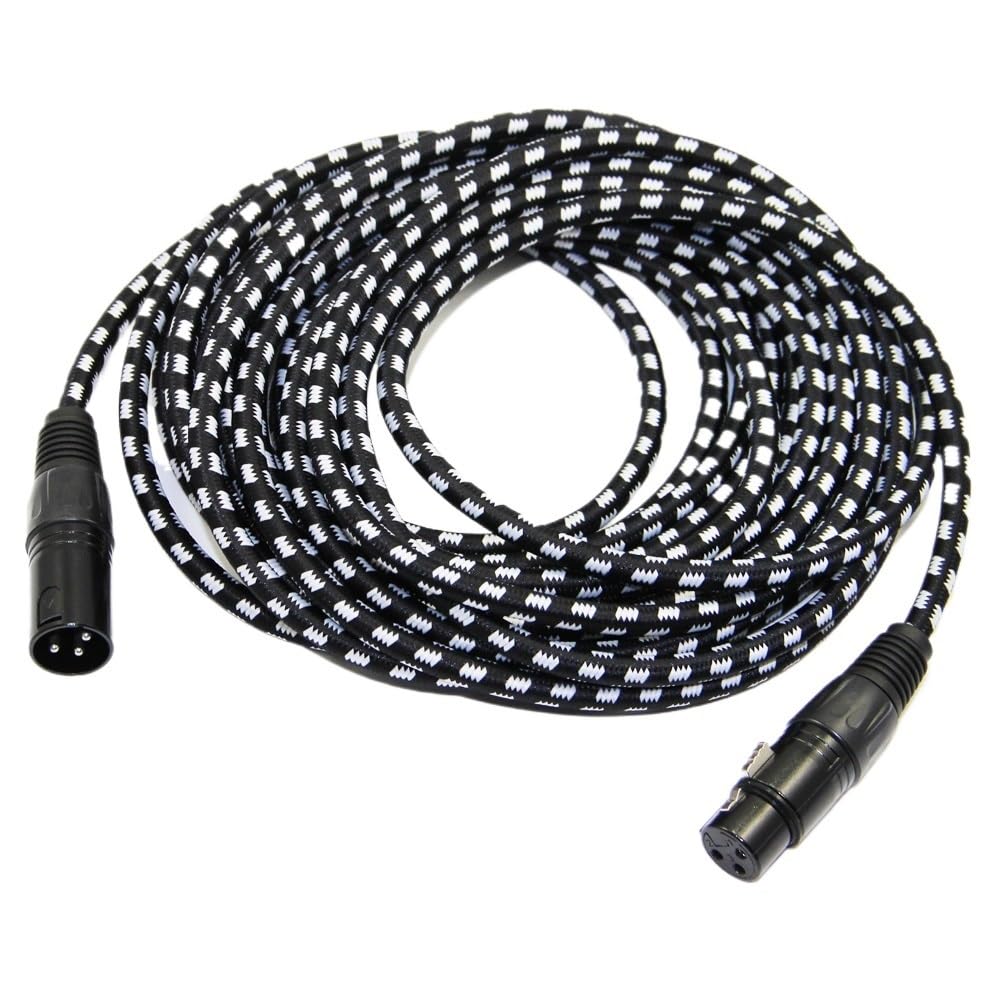 Textilgeflochtenes XLR-Kabel, Stecker auf Buchse, 3-polig, Ja-ck, mehrfach abgeschirmtes OFC-Kupfer für Mikrofon, Mischpult, 1 m, 2 m, 300 cm, 5 m, 10 m, 15 m, 20 m
