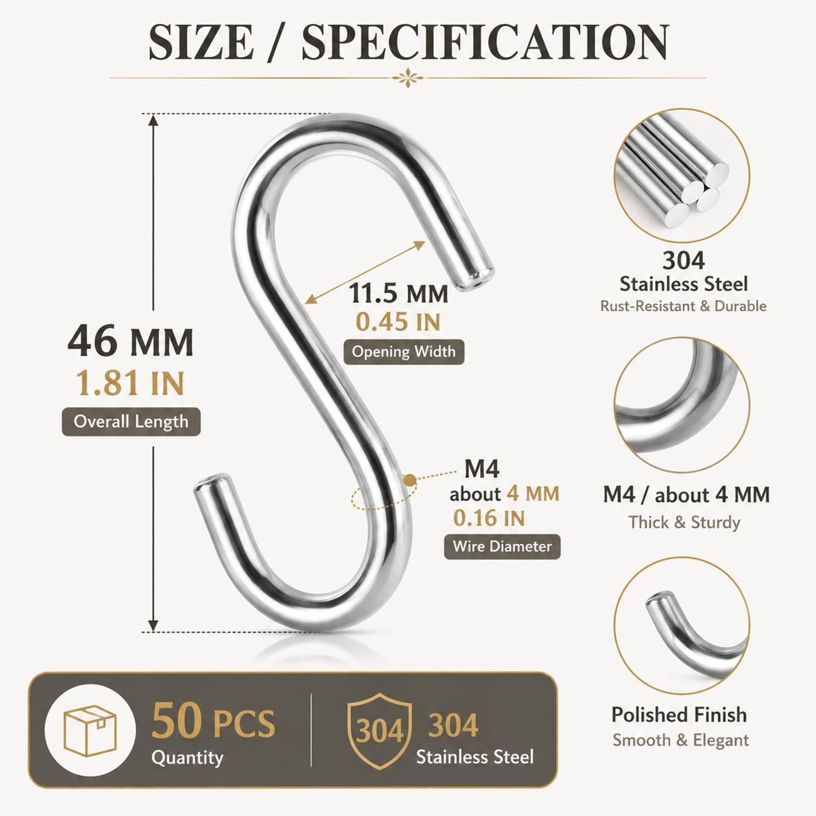 Heavy Duty Stainless Steel S Hooks - 50 Pack -2