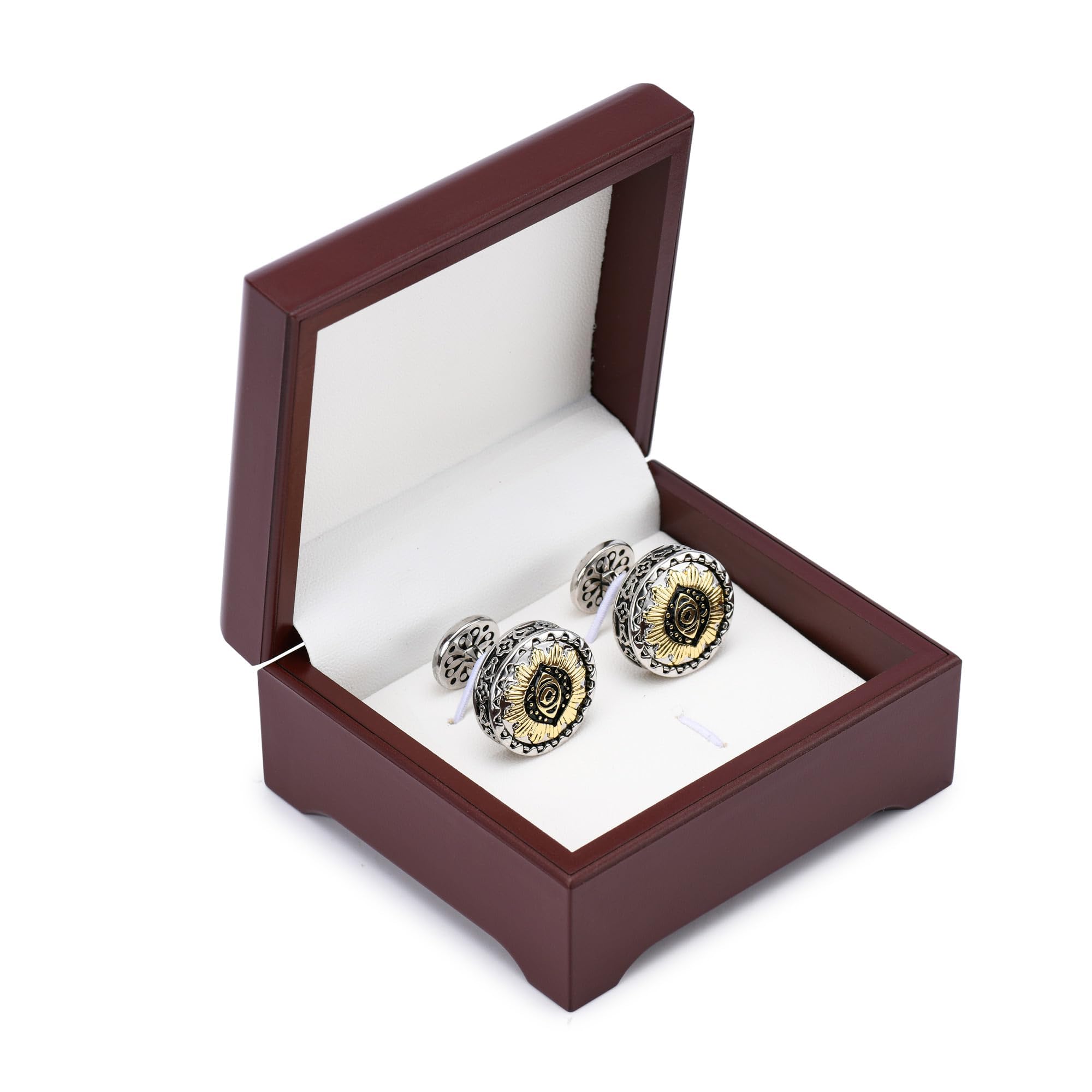 Gemelli d'oro 18 carati e platino - Eye Totem Design, regali per uomini e testimoni, con confezione regalo, ideali per matrimoni e affari