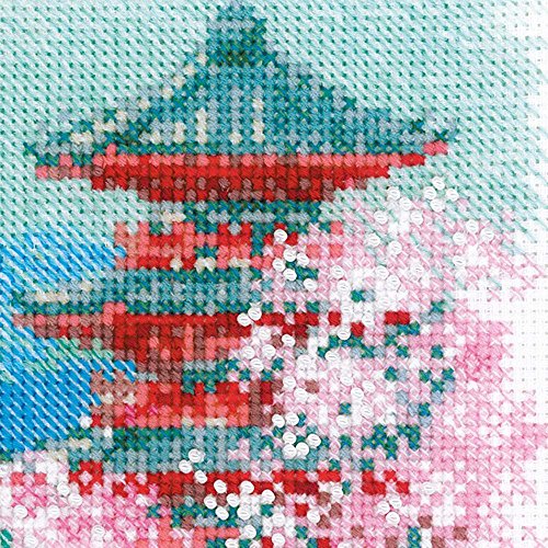 Image of RIOLIS - Sakura. Pagoda 1743, Cross Stitch Kits 7,09 inch x 9,45 inch, Cross Stitch Kits for Beginners & Advanced, Crossstitching Kit Adult, Embroidery Counted Stitching Kit